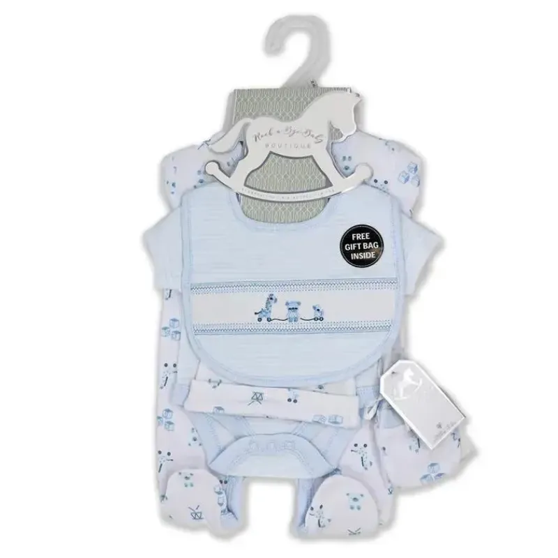 Rose Textiles Baby Sets*- Boys 5Pc Set With Gift Bag, Toy Box