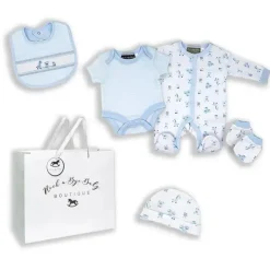 Rose Textiles Baby Sets*- Boys 5Pc Set With Gift Bag, Toy Box