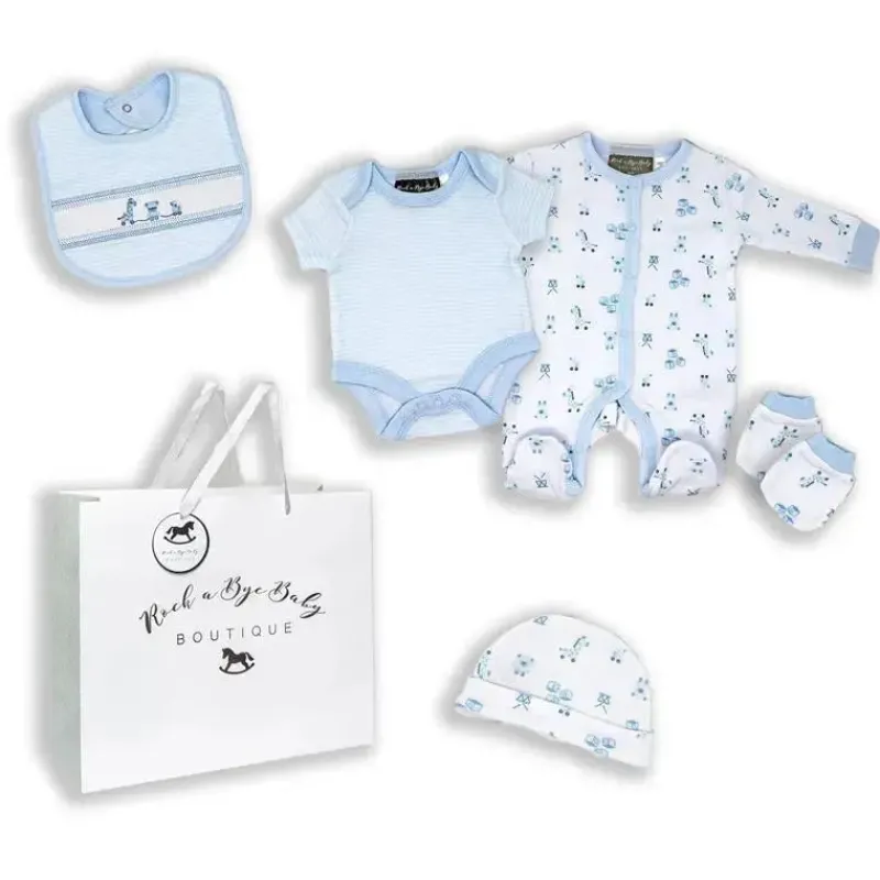 Rose Textiles Baby Sets*- Boys 5Pc Set With Gift Bag, Toy Box