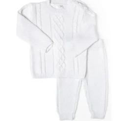 Rose Textiles Baby Coats, Sweaters & Jackets*- Cable Knit Baby Sweater Set, White