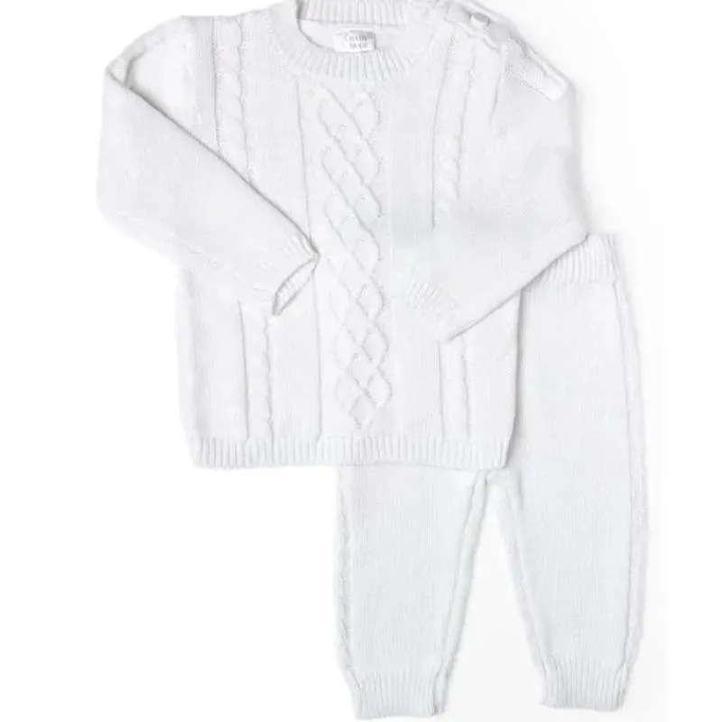Rose Textiles Baby Coats, Sweaters & Jackets*- Cable Knit Baby Sweater Set, White