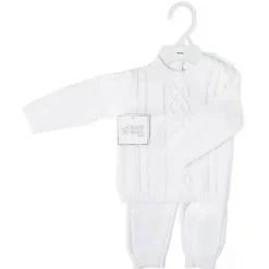 Rose Textiles Baby Coats, Sweaters & Jackets*- Cable Knit Baby Sweater Set, White