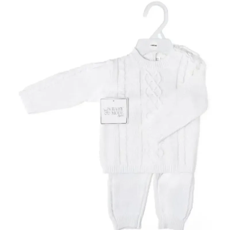 Rose Textiles Baby Coats, Sweaters & Jackets*- Cable Knit Baby Sweater Set, White