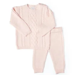 Rose Textiles Baby Coats, Sweaters & Jackets*- Cable Knit Baby Sweater Set, Pink