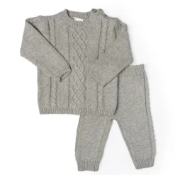 Rose Textiles Baby Coats, Sweaters & Jackets*- Cable Knit Baby Sweater Set, Grey