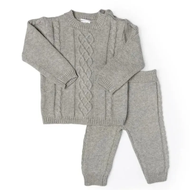 Rose Textiles Baby Coats, Sweaters & Jackets*- Cable Knit Baby Sweater Set, Grey