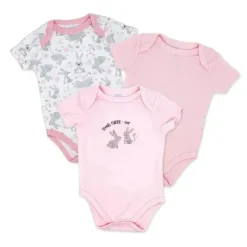 Rose Textiles Baby Onesies & Bodysuits*- Girl's 3 Pack Bodysuit Set, Bunnies