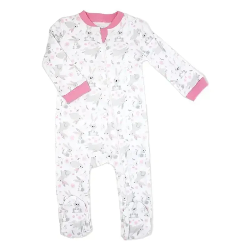 Rose Textiles Baby Sleepwear*- Girls Interlock Coveral, Bunnies