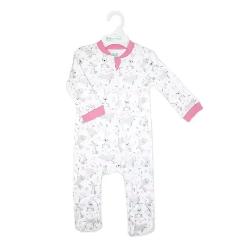 Rose Textiles Baby Sleepwear*- Girls Interlock Coveral, Bunnies