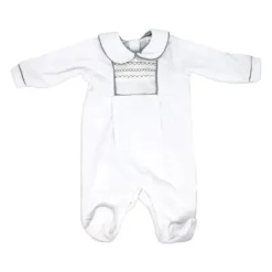 Rose Textiles Baby One-Pieces*- Neutral Velour Coverall, Smocking