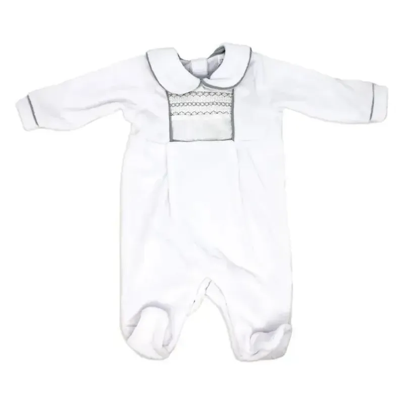 Rose Textiles Baby One-Pieces*- Neutral Velour Coverall, Smocking
