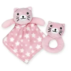 Rose Textiles Lovies, Security Blankets & Blankies*- Nunu With Ring Rattle, Pink Kitty