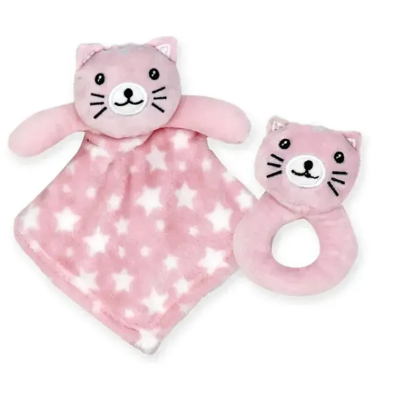 Rose Textiles Lovies, Security Blankets & Blankies*- Nunu With Ring Rattle, Pink Kitty