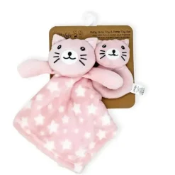 Rose Textiles Lovies, Security Blankets & Blankies*- Nunu With Ring Rattle, Pink Kitty