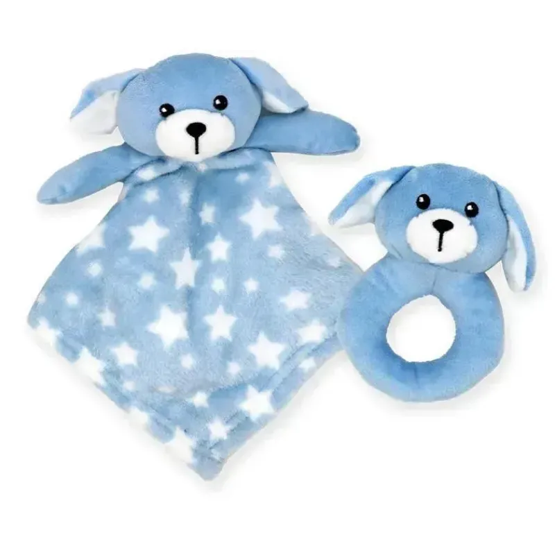 Rose Textiles Lovies, Security Blankets & Blankies*- Nunu With Ring Rattle, Blue Dog