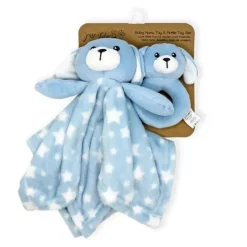 Rose Textiles Lovies, Security Blankets & Blankies*- Nunu With Ring Rattle, Blue Dog