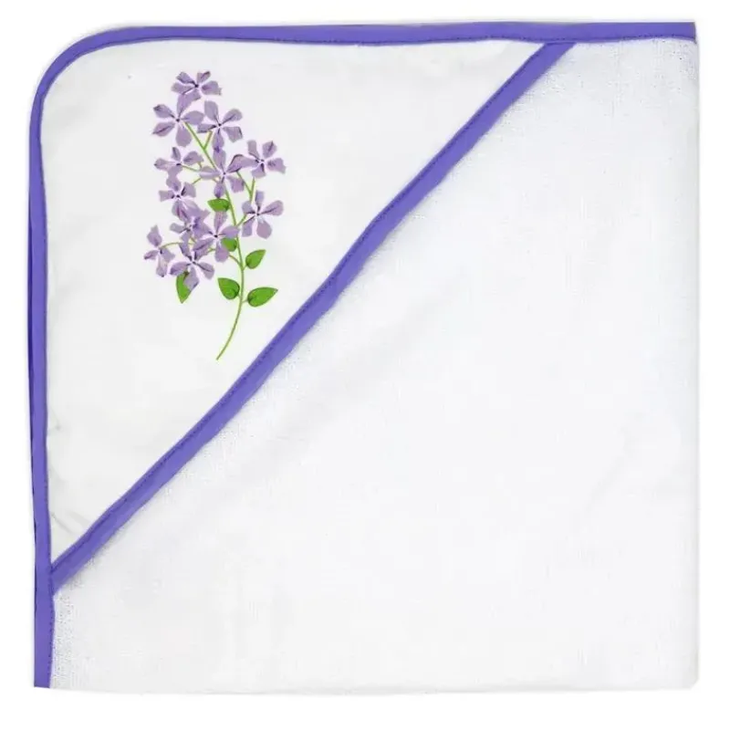 Rose Textiles Baby Bath Towels*- 8Pc Bath Set - 5 Hooded Towels W/ 3 Washcloths, Purple Floral