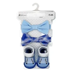 Rose Textiles Baby Hair Accessories*- 3pc Bowtie & Sock Set, Blue Plaid