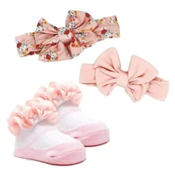 Rose Textiles Baby Gloves & Socks*- 3pc Headband & Sock Set: Rose Floral