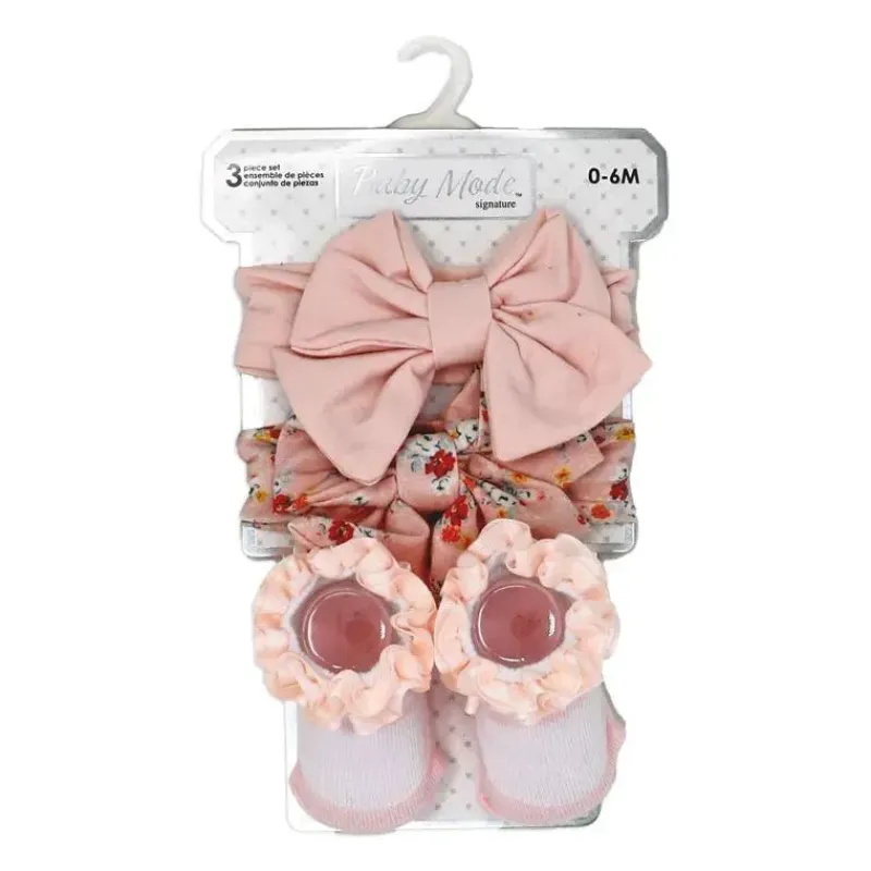 Rose Textiles Baby Gloves & Socks*- 3pc Headband & Sock Set: Rose Floral