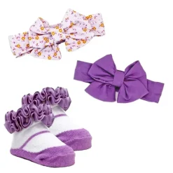 Rose Textiles Baby Gloves & Socks*- 3pc Headband & Sock Set, Lilac Floral