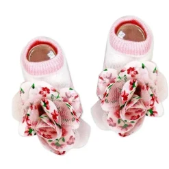 Rose Textiles Baby Hair Accessories*- 3 Pc Socks And Bowties Set, Pink Flowers