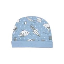 Rose Textiles Baby Hats*- 3-Piece Cap And Scratch Mitten Set, Blue Space