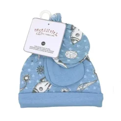 Rose Textiles Baby Hats*- 3-Piece Cap And Scratch Mitten Set, Blue Space