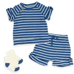 Rose Textiles Baby Sets*- 3Pk Baby Boy Ribbed Short Set, Blue Stripe