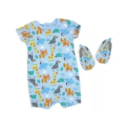 Rose Textiles Baby Sets*- 2Pk Baby Boy Romper & Shoe Set, Safari Animal