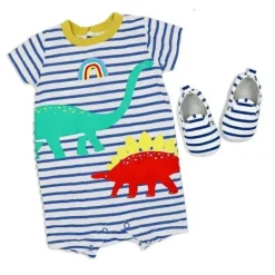 Rose Textiles Baby Sets*- 2Pk Baby Boy Romper & Shoe Set, Dinosaur