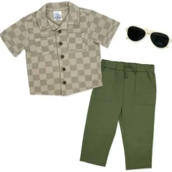 Rose Textiles Baby Sets*- 3Pk Baby Boy Pant Set, Green Checker
