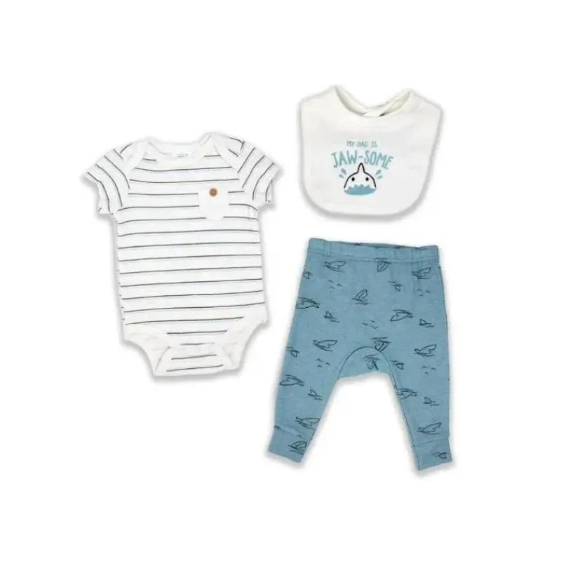 Rose Textiles Baby Sets*- 3Pk Baby Boy Bodysuit, Pant & Bib Set, Jawsome