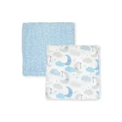 Rose Textiles Swaddles & Wearable Blankets*- 2Pk Baby Boy Muslin Swaddle Blankets, Blue Star/Wave
