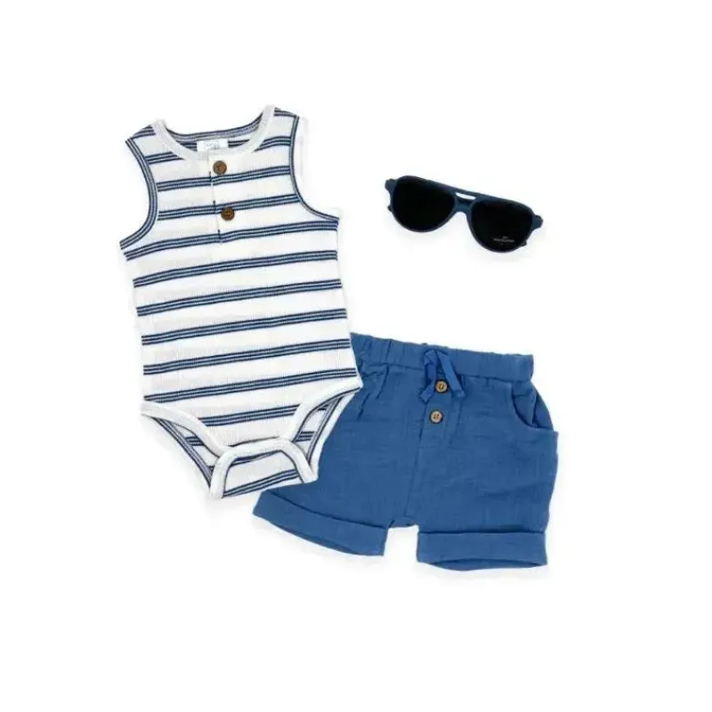 Rose Textiles Baby Sets*- 3Pk Baby Boy Sunglasses Set, Navy Striped