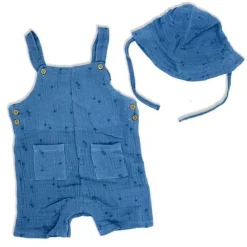 Rose Textiles Baby Sets*- 2Pk Baby Boy Muslin Dungaree & Hat Set, Palm Tree