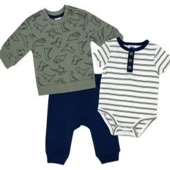 Rose Textiles Baby Sets*- 3Pk Baby Boys French Terry Set, Dinosaur Green