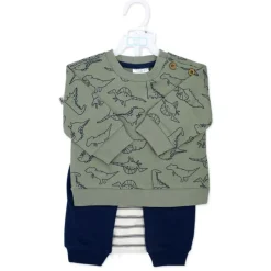 Rose Textiles Baby Sets*- 3Pk Baby Boys French Terry Set, Dinosaur Green