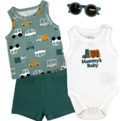Rose Textiles Baby Sets*- 4Pk Baby Boys Short Set, Mommy's Baby Cars