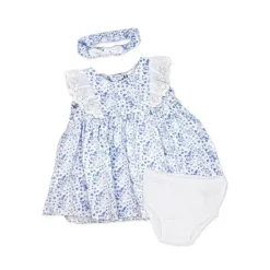 Rose Textiles Baby Sets*- 3Pk Baby Girl Broderie Dress Set, Blue Floral