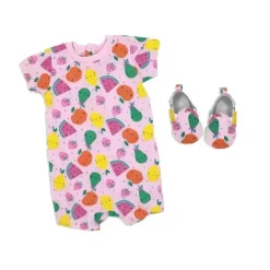 Rose Textiles Baby Sets*- 2Pk Baby Girl Romper & Shoe Set, Fruits