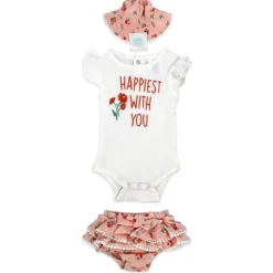 Rose Textiles Baby Sets*- 3Pk Baby Girls Skort Set, Happiest With You Pink