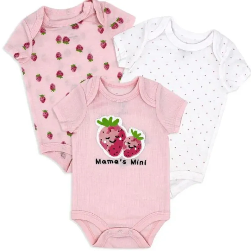 Rose Textiles Baby Sets*- 3Pk Baby Girls Bodysuit Set, Strawberry Pink