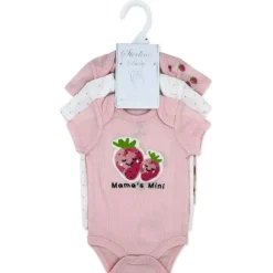 Rose Textiles Baby Sets*- 3Pk Baby Girls Bodysuit Set, Strawberry Pink