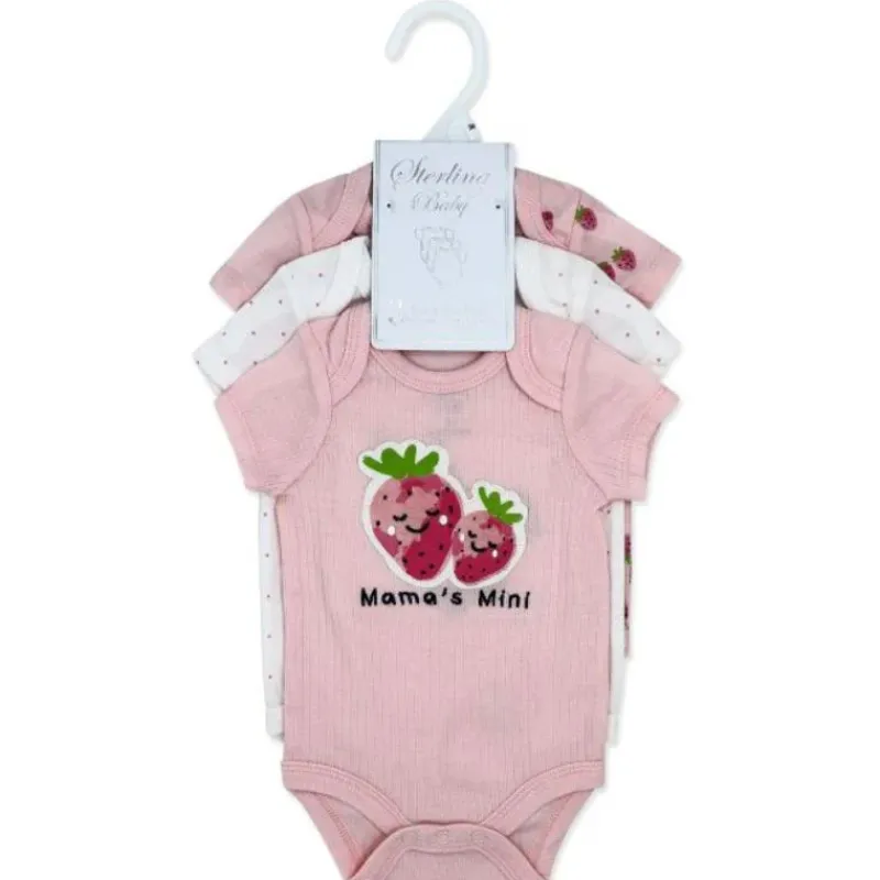 Rose Textiles Baby Sets*- 3Pk Baby Girls Bodysuit Set, Strawberry Pink