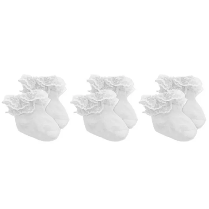 Rose Textiles Baby Gloves & Socks*- 3Pk Baby Girl Lace Trim Cuff Socks, White