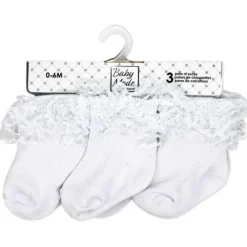 Rose Textiles Baby Gloves & Socks*- 3Pk Baby Girl Lace Trim Cuff Socks, White