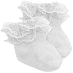 Rose Textiles Baby Gloves & Socks*- 3Pk Baby Girl Lace Trim Cuff Socks, White