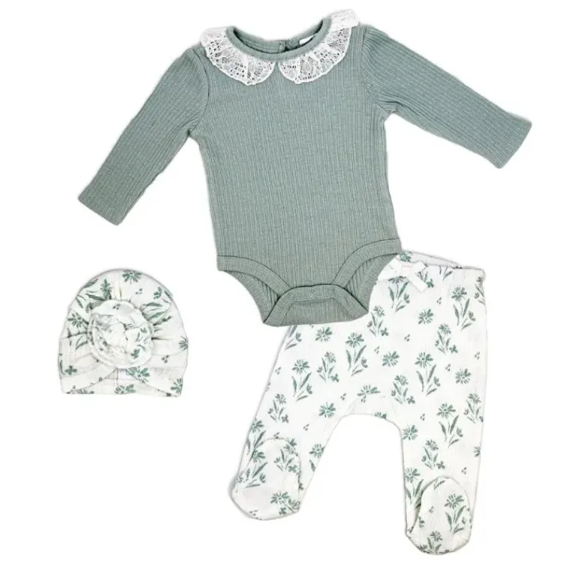 Rose Textiles Take Me Home Outfits|Baby Sets*- 3Pk Baby Girls Take Me Home Set, Blue Floral