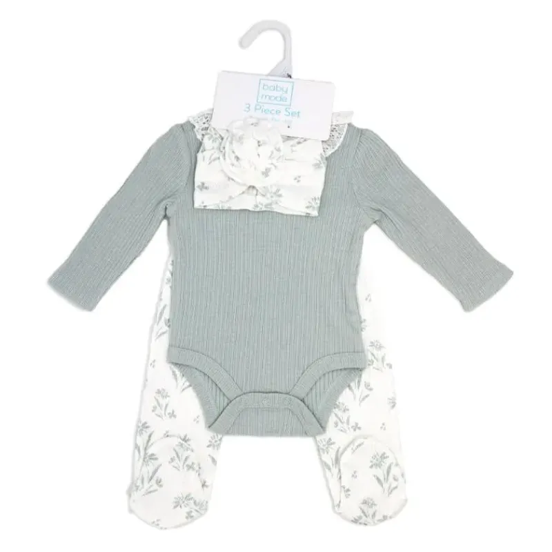 Rose Textiles Take Me Home Outfits|Baby Sets*- 3Pk Baby Girls Take Me Home Set, Blue Floral